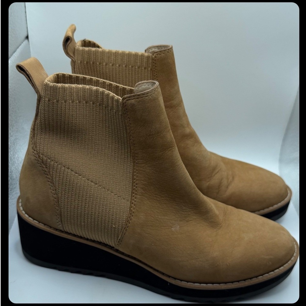 Eileen Fisher Chelsea Boots Womens 7.5 Tan Leather Wedge Ankle Bootie